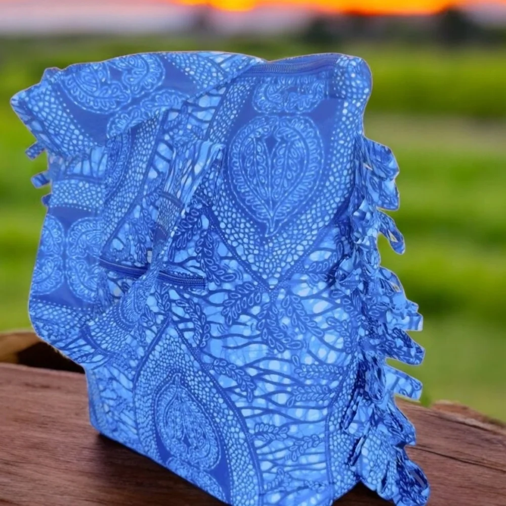 Luxurious Blue Ruffled Tote Bag